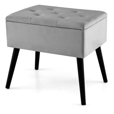 Upholstered Storage Ottoman Rectangular Velvet Flip Top Stool-Grey