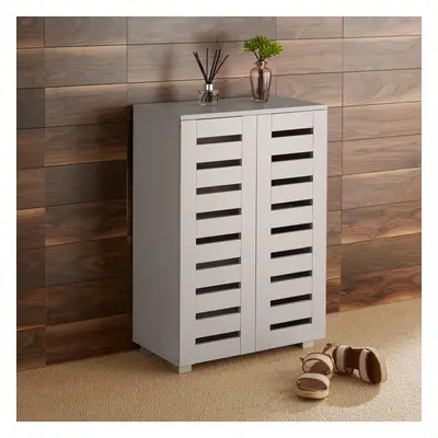 (Grey) Home Source Oslo Door Slatted Shoe Cabinet Storage Unit