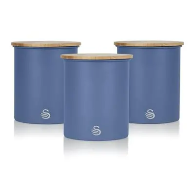 Swan Nordic Set of Storage Canisters 1.84L Bamboo Lids Steel Soft Touch Scandi - Blue