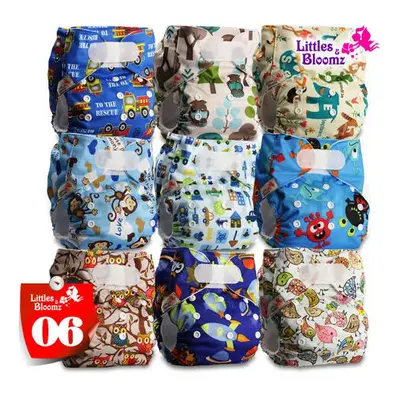 (06) [Littles&Bloomz]9pcs/set STANDARD Hook-Loop Reusable Washable Real Cloth Nappy Diaper,9 nap