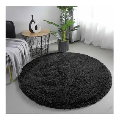 (120x120 cm (4ft x 4ft)- Circle Round Rug/ Carpet, Black Rugs) Extra Large Shaggy Rugs Living Ro