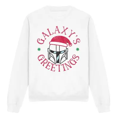 (L, White) Star Wars: The Mandalorian Unisex Adult Galaxy's Greeting Sweatshirt