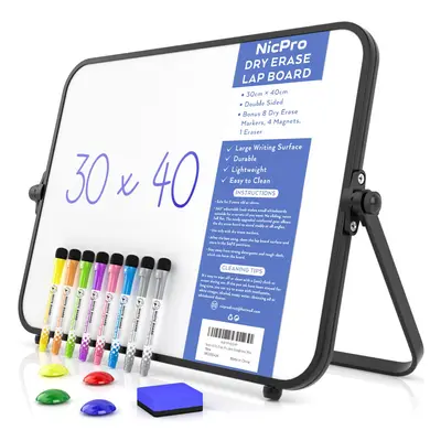 Nicpro Dry Erase Small Whiteboard A3 with Non-Slip Stand, x cm Double Sided Magnetic Desktop Whi