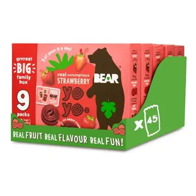 BEAR Strawberry Yoyos - Dried Fruit Rolls - Healthy Kids Snack - Vegan - 20g (45 packs)