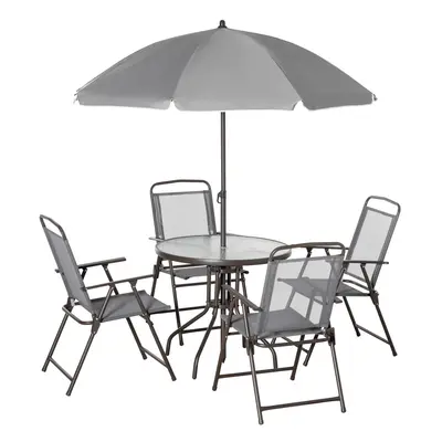 Outsunny Piece Patio Dining Set with Garden Umbrella Folding Chairs, Grey