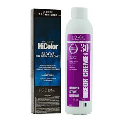 (H22+Dev(Vol.30)8oz) L'Oreal HiColor H22 Black Sapphire BLACKS For Dark Hair Only