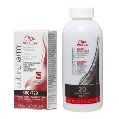 (8RG+Dev(Vol.20)3.6oz) Wella 8RG Titian Red Blonde Color Charm Permanent Liquid Haircolor