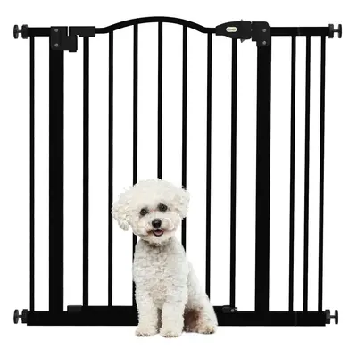 PawHut 74-87cm Adjustable Metal Pet Gate Safety Barrier w/ Auto-Close Black