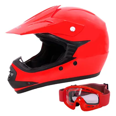 (Red, M) Zorax ZOR-X15 Kids Motocross Motorbike Helmet & GOGGLES - ATV Dirt Bike BMX Quad Off Ro