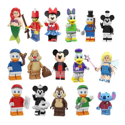 (Style B 16pcs) 16PCS Disney Mickey Donald Duck Minifigures Toys Fit Lego