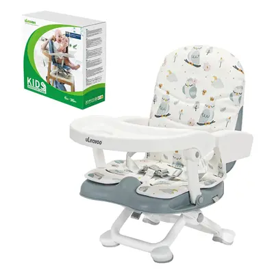 (Gray Wisdom of the Owl) UBRAVOO Portable High Chair Months Plus, Lightweight Booster Seat with 