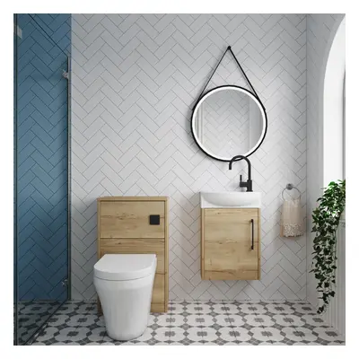 Power Cloakroom Bundle - Left Wall Hung Vanity Unit, Concealed Cistern WC Unit, Toilet & Tap, 44