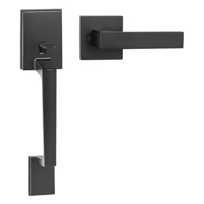 VEVOR Front Door Handle Matte Black Square Handle Set with Lever Door Handle No Lock Adjustable 