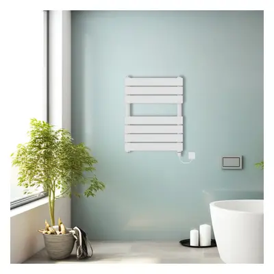 (White, 650x500mm) Prefilled Electric Heated Towel Rail Radiator Flat Panel Warmer Ladder