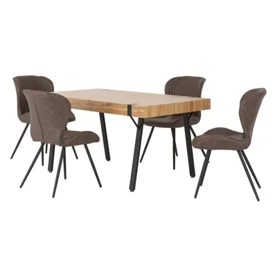 Treviso Light Oak Effect and Black Dining Set with Brown PU Quebec Chairs