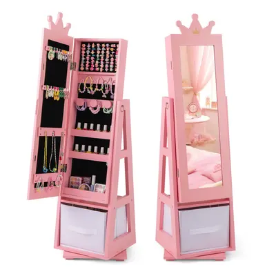 Kids Jewelry Cabinet Children Jewelry Organizer Full-Length Mirror-Pink