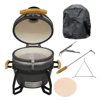 Deluxe 16"(40cm) Ceramic Kamado Style BBQ, Cover, Grid Gripper, Heat Deflector & Heat Deflector 