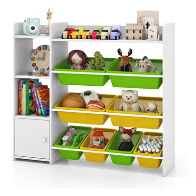 Kids Bookshelf Toy Storage Organizer w/ Storage Boxes-Yellow