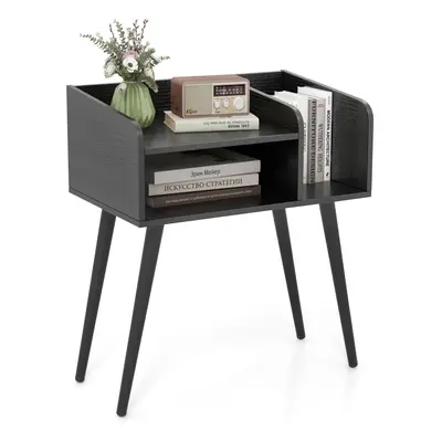 2-Tier Mid Century Modern Nightstand with Open Shelves