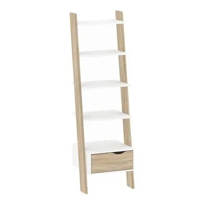 Oslo Leaning Bookcase Drawer in White and Oak