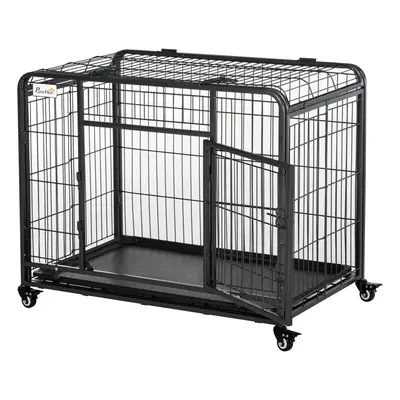 PawHut 69.5x94cm Metal Dog Cage Kennel w/ Locking Door & Wheels Medium Pets