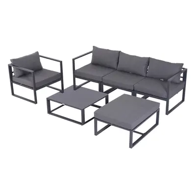 Outsunny 6pcs Garden Sectional Sofa Set Aluminum Frame Coffee Table Footstool