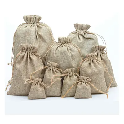 (17x23cm) Natural Jute Drawstring Bags Stylish Hessian Burlap Wedding Favor Holder Gift Bag Pouc