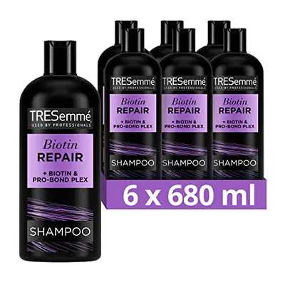 TRESemmÃ© Biotin Repair Shampoo visibly repairs types of damage in one use for dry, damaged hair