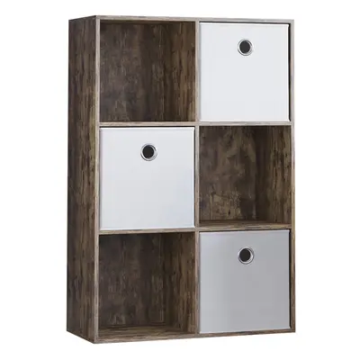 (Dark Wood, White) Durham Cube Shelf Drawer Bookcase with Baskets