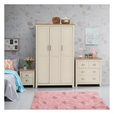 3 Piece Set (3 Door Wardrobe, 2+2 Chest, Drawer Bedside) Cream