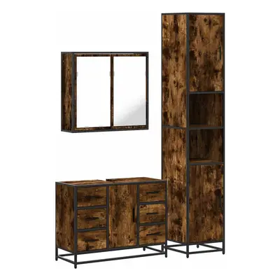 (smoked oak) vidaXL Piece Bathroom Furniture Set Smoked Oak Engineered Wood