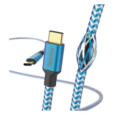 Reflective USB-C - USB-C Charging Cable, 1.5 m, Nylon, Blue