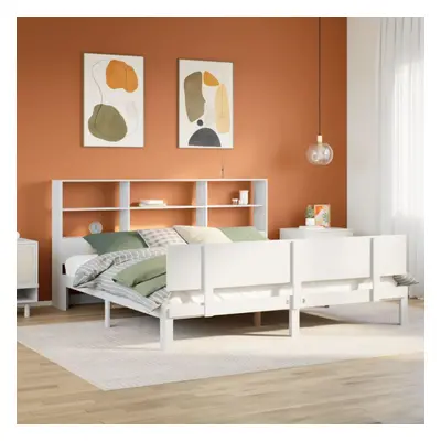 vidaXL Bookcase Bed without Mattress White 180x200 cm Super King Solid Wood Pine