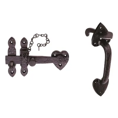 Ornate Thumb Latch Door Handle Set for Outdoor Gates Black Antique Finish