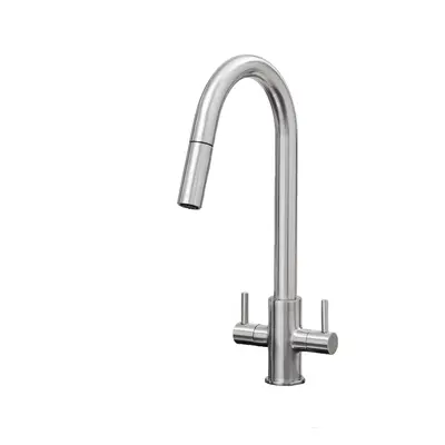 SIA KT4BN Brushed Nickel Pull Out Spray Twin Monobloc Kitchen Sink Mixer Tap