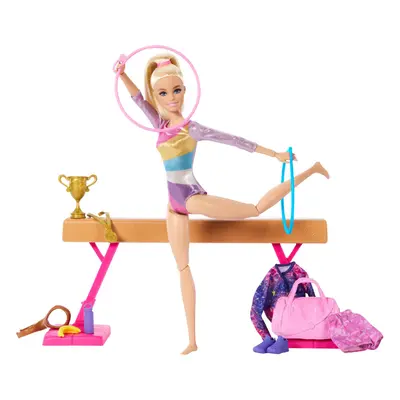 Gymnastics Doll & Accessories, Playset with Blonde Fashion Doll, C-Clip for Flipping Action, Bal