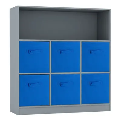 (Grey, Dark Blue) Wooden Cubed Bookcase Units Shelves Drawers