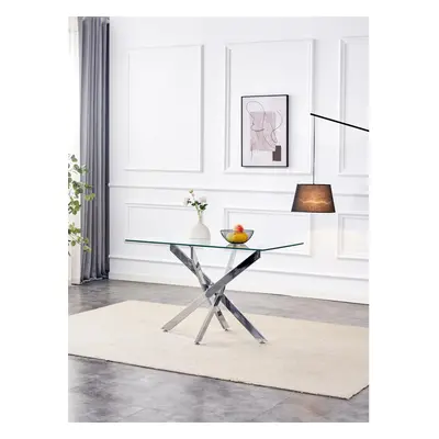 Glass Dining Table with Chrome legs, Rectangle, Living / Dining Room, Kitchen, Furniture