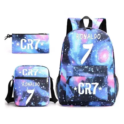 (23) 3pcs Football CR7 Backpack 3D Printe Teens Shoulder Bags