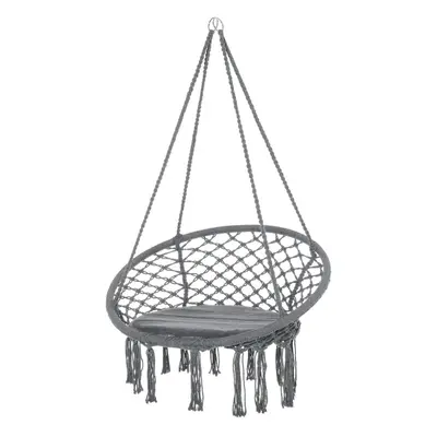 Outsunny Macrame Hanging Chair Swing Hammock for Indoor & Outdoor Use Grey