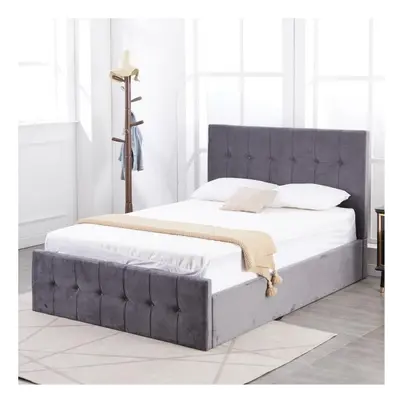 (3FT Single) Kosy Koala Milano Grey Velvet Ottoman Storage Gas Side Lift Bed Frame Cushioned hig