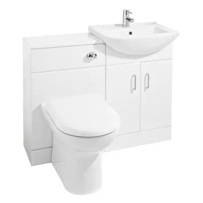 Cloakroom Furniture Pack - Cabinet, Square Basin, WC Unit, Concealed Cistern, Back to Wall Pan a