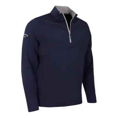 (M, Peacoat) Callaway Golf Mens 1/4-Zip Mixed Media Stretch SwingTech Golf Sweater