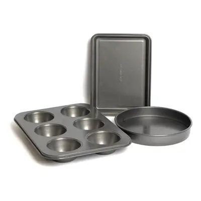 MasterClass Three Piece Non-Stick Baking Pan Bundle, Includes Muffin Pan, 23cm Loose Base Sandwi