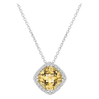 Jewelco London 9ct White Gold Round 5pts Diamond Cushion 1.39ct Citrine Cocktail Pendant Necklac