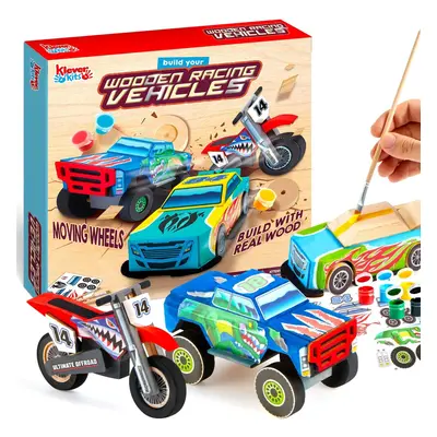 Klever Kits Craft Kit Build & Paint Your Own Wooden Race Car Art & Craft Kit DIY Toy Make Your O