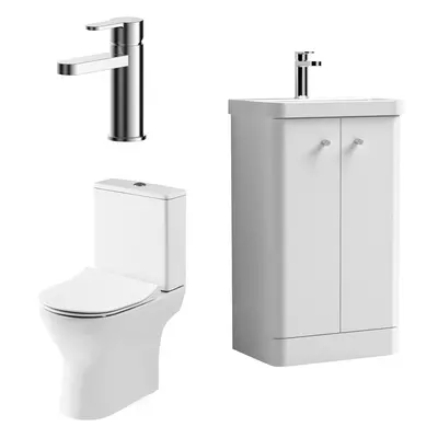 Cloakroom Suite - Floor Standing 500mm Vanity, Toilet and Tap Set - Gloss White