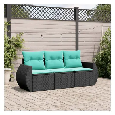 vidaXL Piece Patio Sofa Set with Cushions Black Poly Rattan