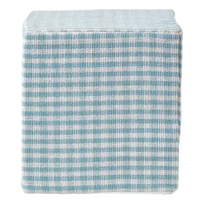 (Blue) Gingham Check Cotton Cube Pouffe x x cm