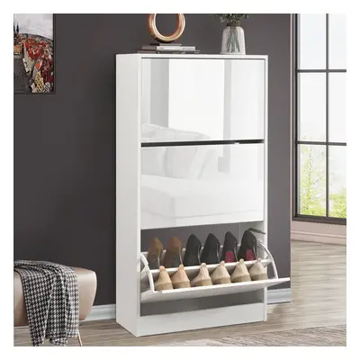 ((High Gloss White)) Drawer Shoe Cabinet Storage Cupboard Unit Shoe Rack Wooden Stand Organiser